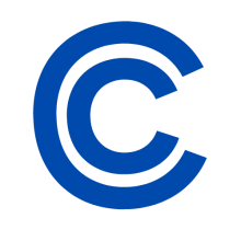 A blue letter "C" with a larger blue letter "C" surrounding it. 